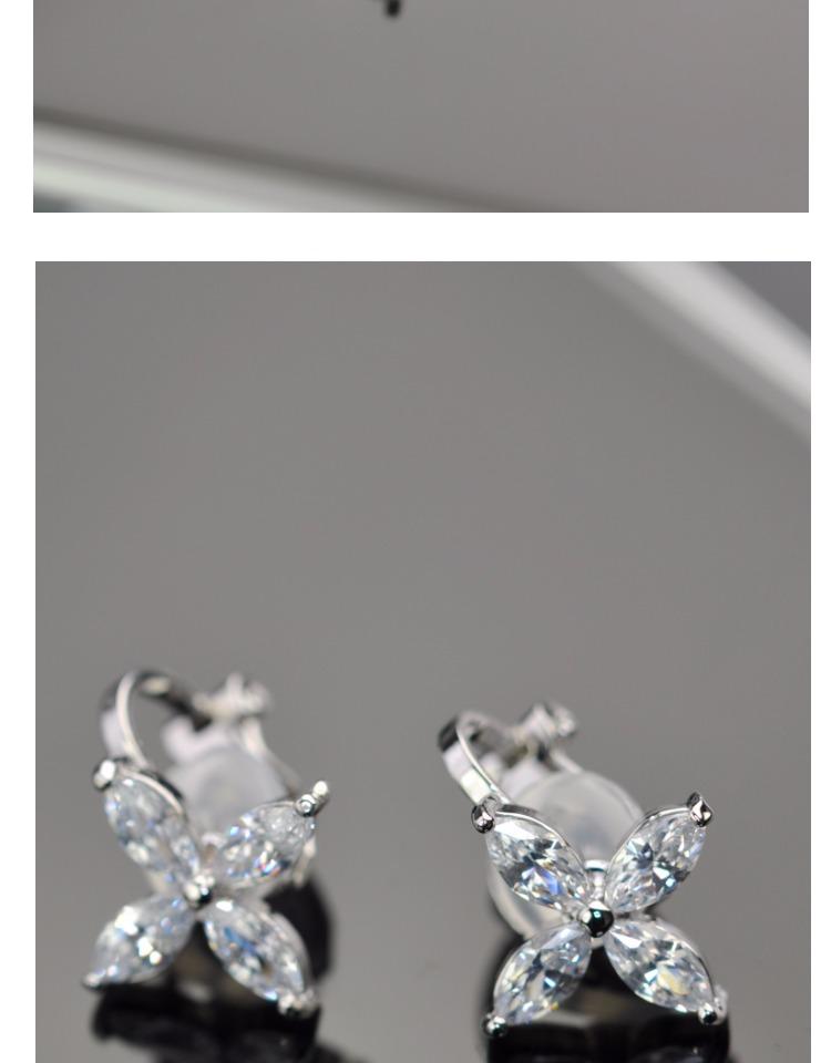 Zhou Dongyu, four leaf grass, zircon crystal earrings, ear clip, no ear hole, female earrings, lovely Japanese and Korean Earrings - dianjiang-