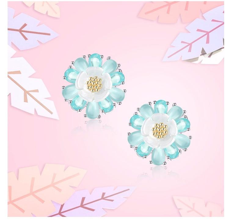 Double three-dimensional dream light blue flower blue Lotus Earrings Earrings Earrings No Earholes Female Clip Japanese Girls - dianjiang-