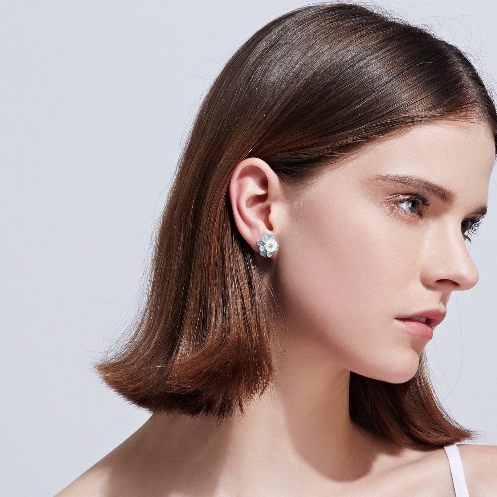 Double three-dimensional dream light blue flower blue Lotus Earrings Earrings Earrings No Earholes Female Clip Japanese Girls - dianjiang-