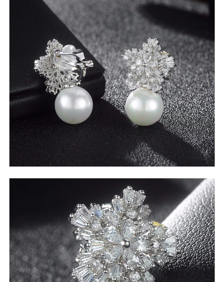 Special fairies, super beautiful snowflake, zircon, pearl, earrings, earless clip, female, European, American and Korean temperament - dianjiang-