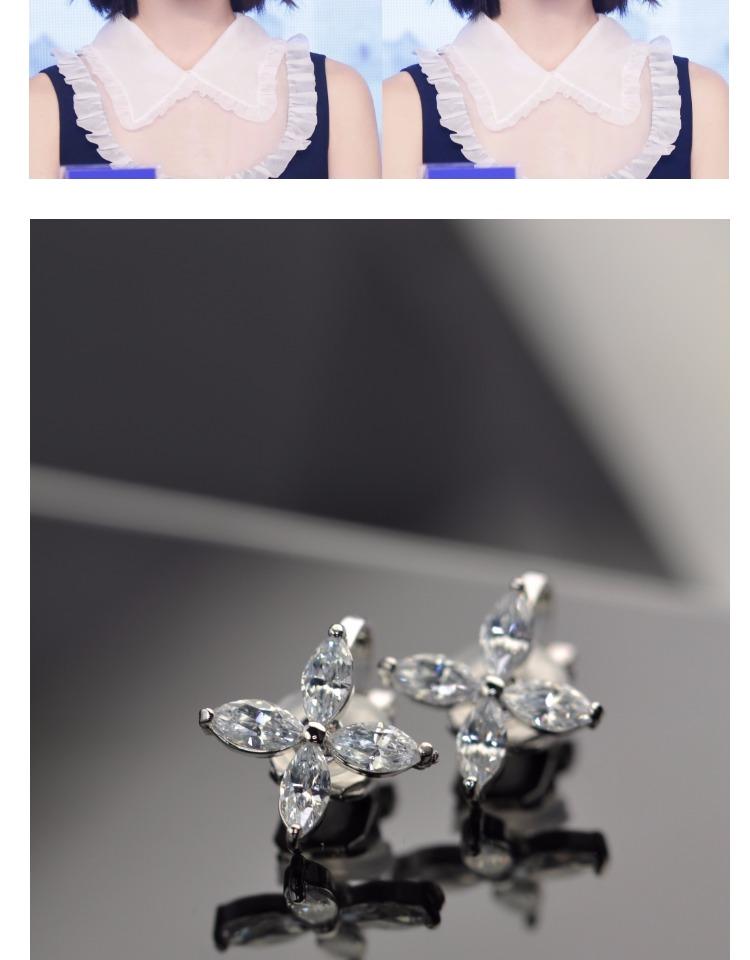 Zhou Dongyu, four leaf grass, zircon crystal earrings, ear clip, no ear hole, female earrings, lovely Japanese and Korean Earrings - dianjiang-