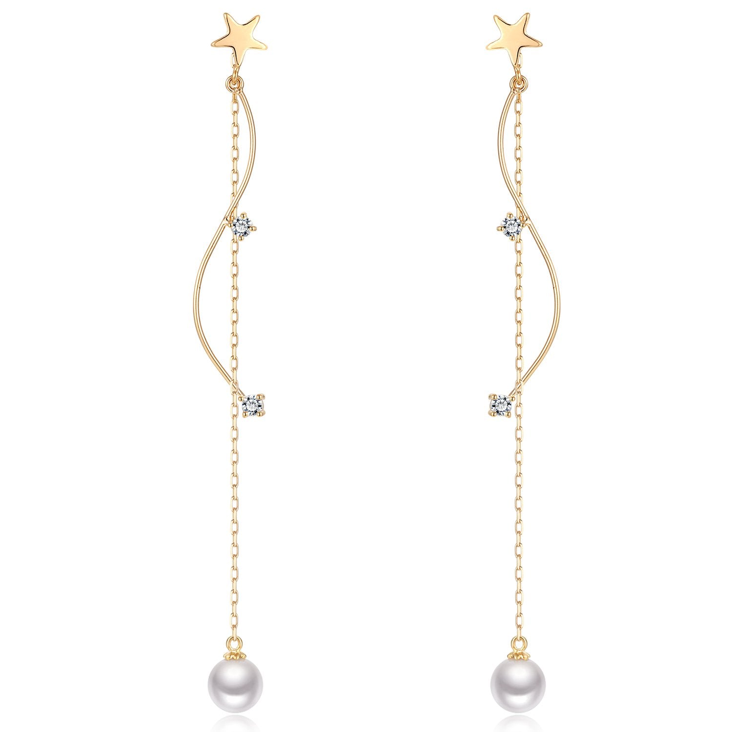 Suitable for round face cold wind long stars tassel earring earring earring clip earhole female Korea personality slim - dianjiang-