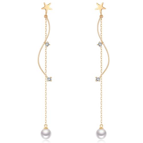 Suitable for round face cold wind long stars tassel earring earring earring clip earhole female Korea personality slim - dianjiang-