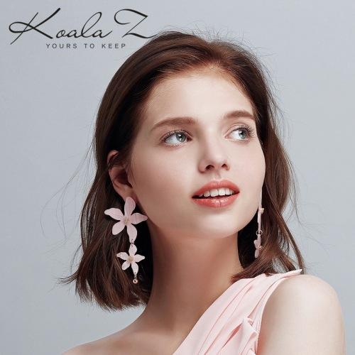 花朵显瘦长款夸张日系显瘦修饰脸型拼接花朵粉色耳环耳夹无耳洞女 - dianjiang-