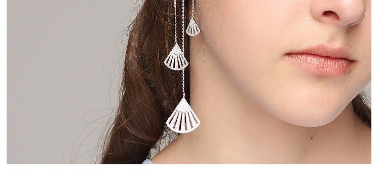 Luxury boutique Zhao Liying same style micro inlay asymmetric fan-shaped tassel long earclip Earrings no ear hole female Europe and America - dianjiang-