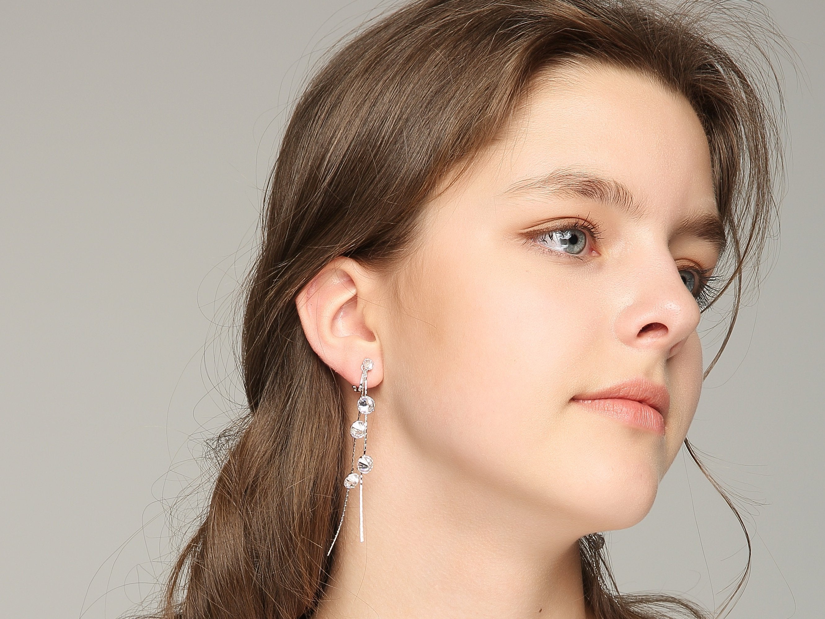 Young girl's face modification long back crystal tassel earring earring clip female non earhole painless clip - dianjiang-