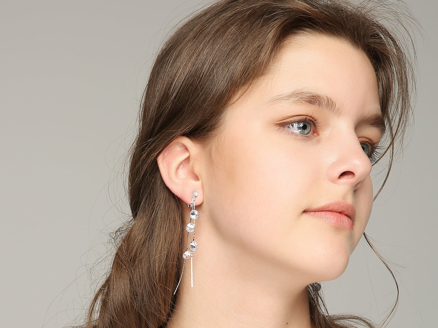 Young girl's face modification long back crystal tassel earring earring clip female non earhole painless clip - dianjiang-