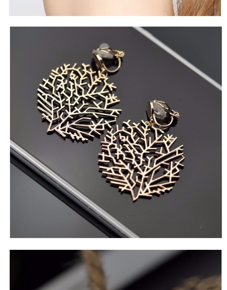 European and American atmosphere exaggerates hollow tree branches flourish Earrings ear clip no ear hole female painless clip - dianjiang-