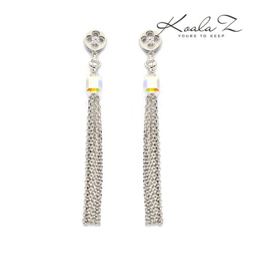 优雅方糖水晶纽扣多穗流苏耳环耳夹女欧美无耳洞夹式 - dianjiang-