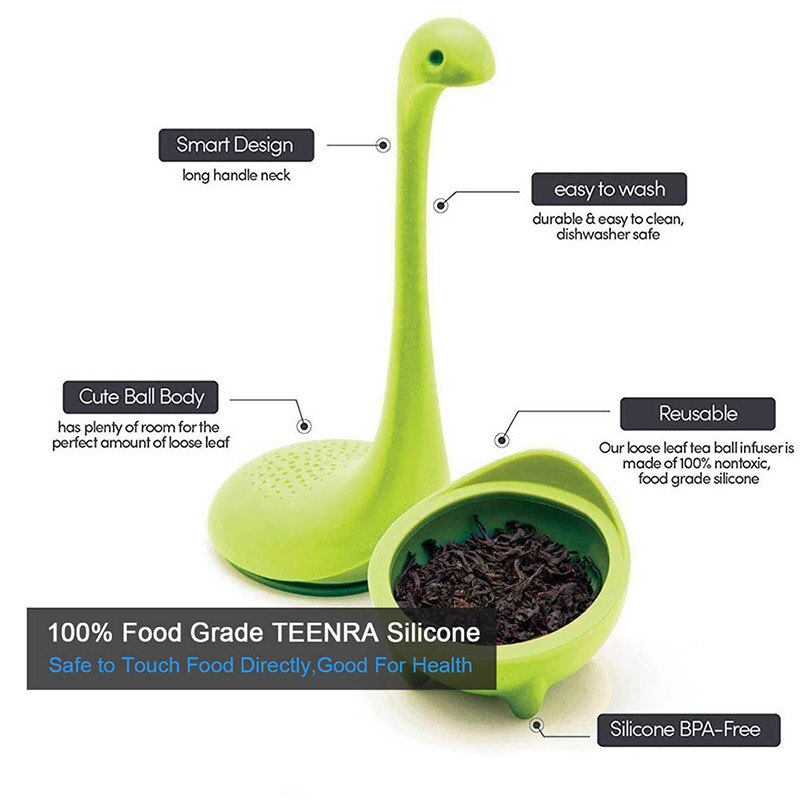 TEENRA Loch Ness Monster Tea Infuser Strainer Silicone Tea Filter Reusable Tea Maker Leaf Diffuser Accessories Teaware - dianjiang-
