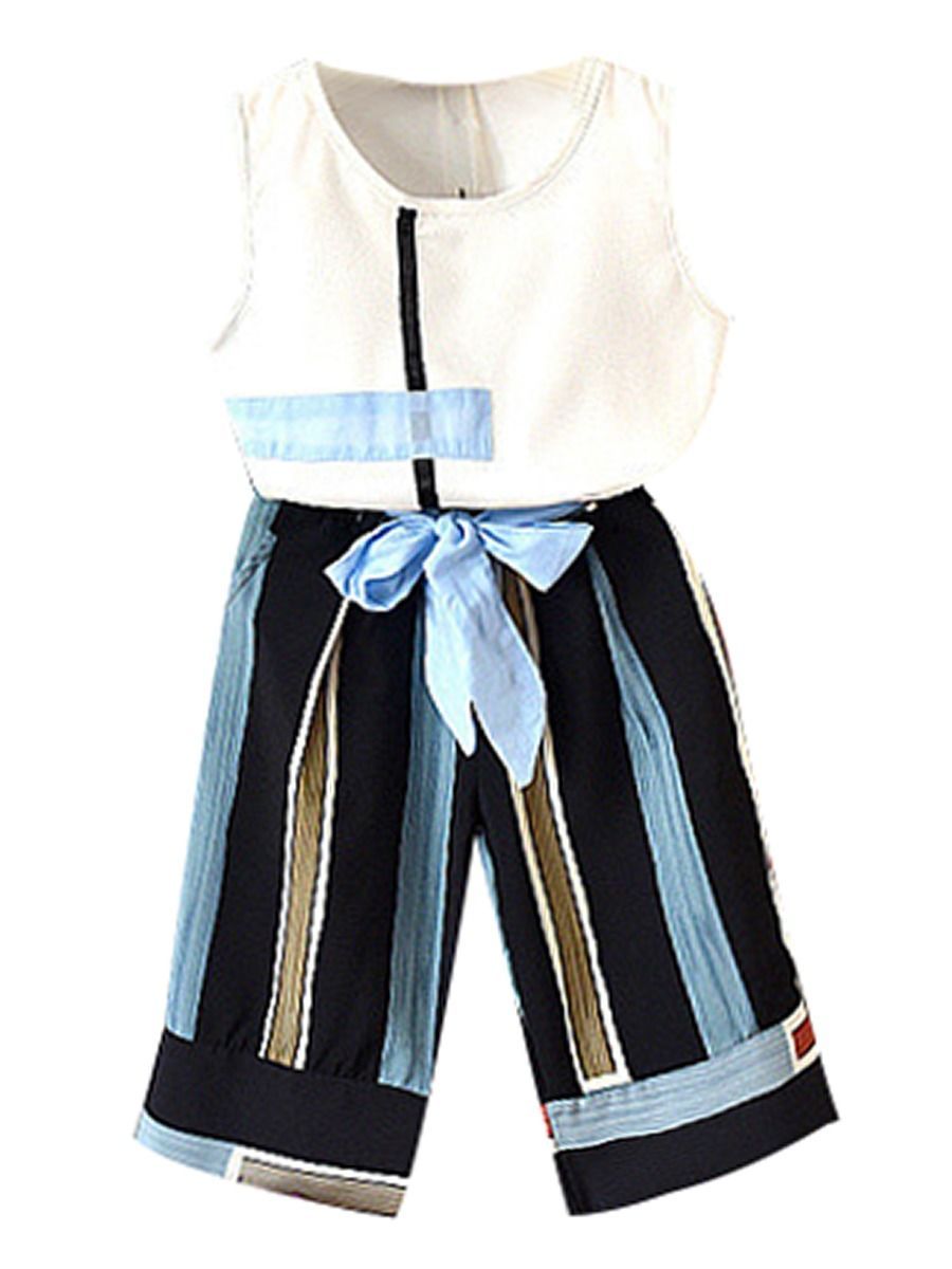 Kids Clothes Outfits Tank Top+Bow Stripe Pants 2-Piece Style - dianjiang-