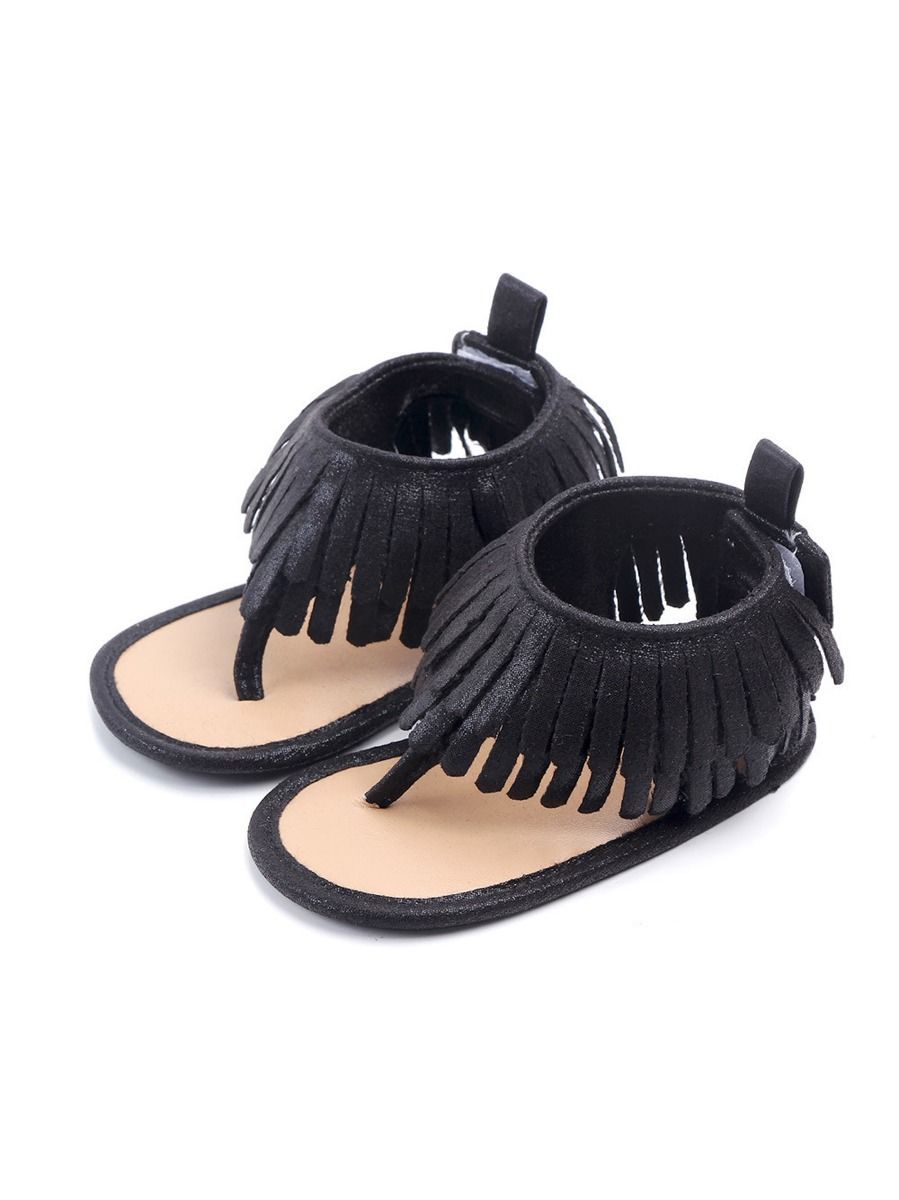 Tassel Sandals Trim Slip-on Solid Color Baby Girls Shoes - dianjiang-