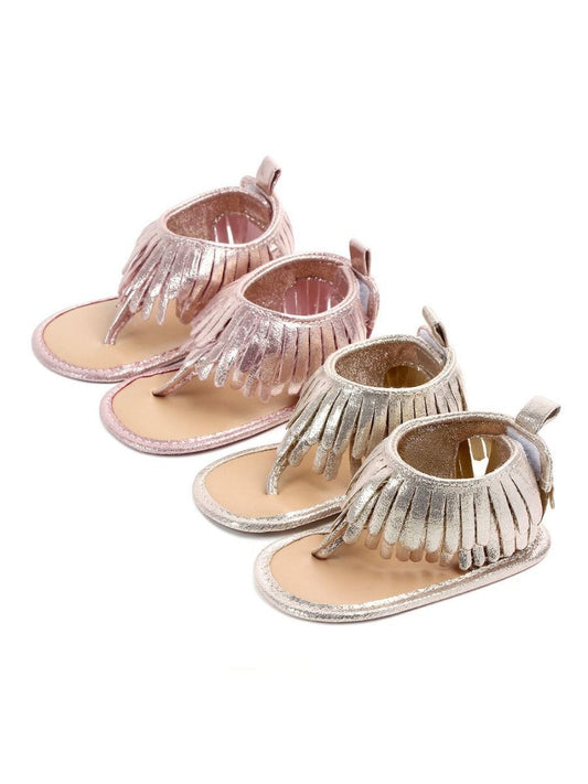 Tassel Sandals Trim Slip-on Solid Color Baby Girls Shoes - dianjiang-