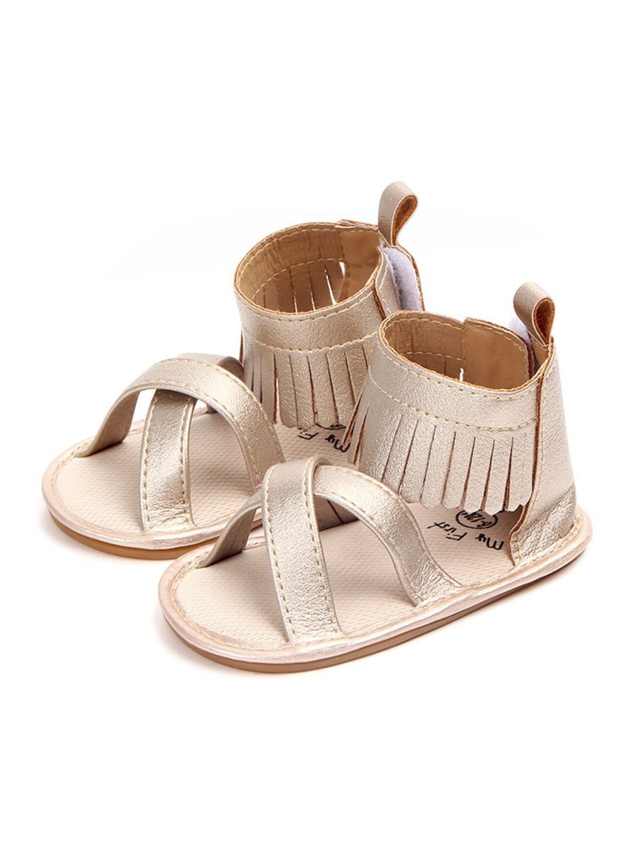 Tassel Trim Shoes Solid Color Slip-on Baby Sandals - dianjiang-