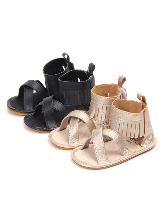 Tassel Trim Shoes Solid Color Slip-on Baby Sandals - dianjiang-