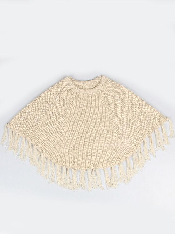 Stylish Winter Tassels Knitted Poncho Cape Apricot/Grey - dianjiang-