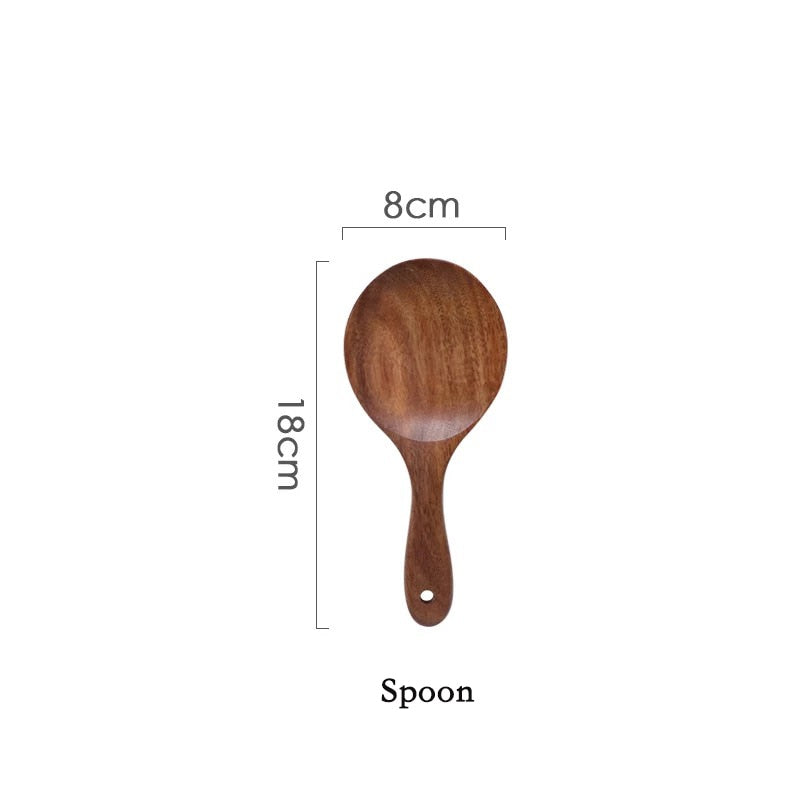 Thailand Teak Natural Wood Tableware Spoon Ladle Turner Long Rice Colander Soup Skimmer Cooking Spoons Scoop Kitchen Tool Set - dianjiang-