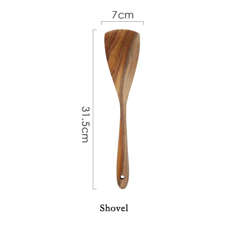 Thailand Teak Natural Wood Tableware Spoon Ladle Turner Long Rice Colander Soup Skimmer Cooking Spoons Scoop Kitchen Tool Set - dianjiang-