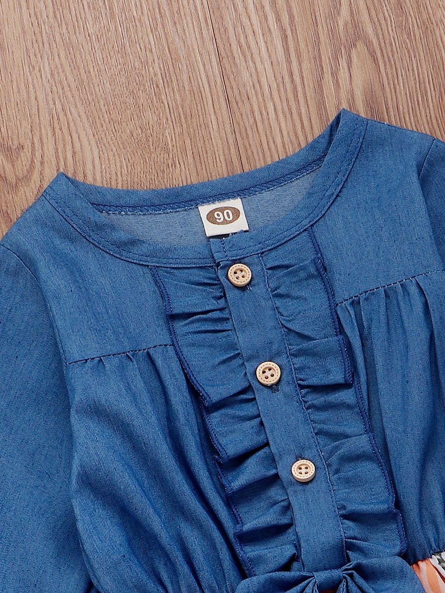 Thanksgiving Day Pumpkin Patchwork Frilled Bow Dress - dianjiang-