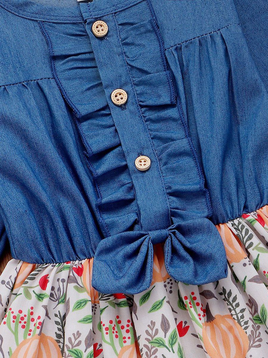 Thanksgiving Day Pumpkin Patchwork Frilled Bow Dress - dianjiang-