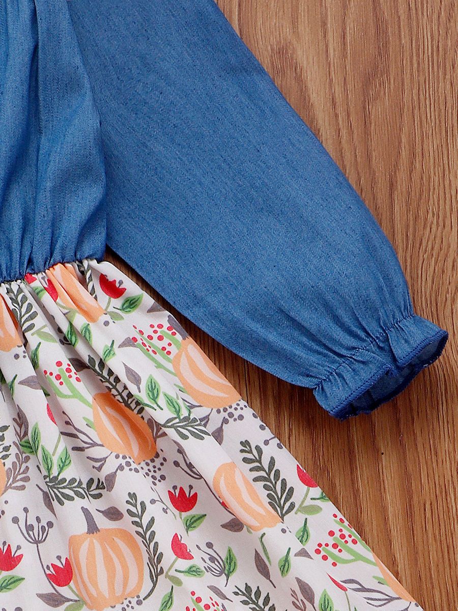 Thanksgiving Day Pumpkin Patchwork Frilled Bow Dress - dianjiang-