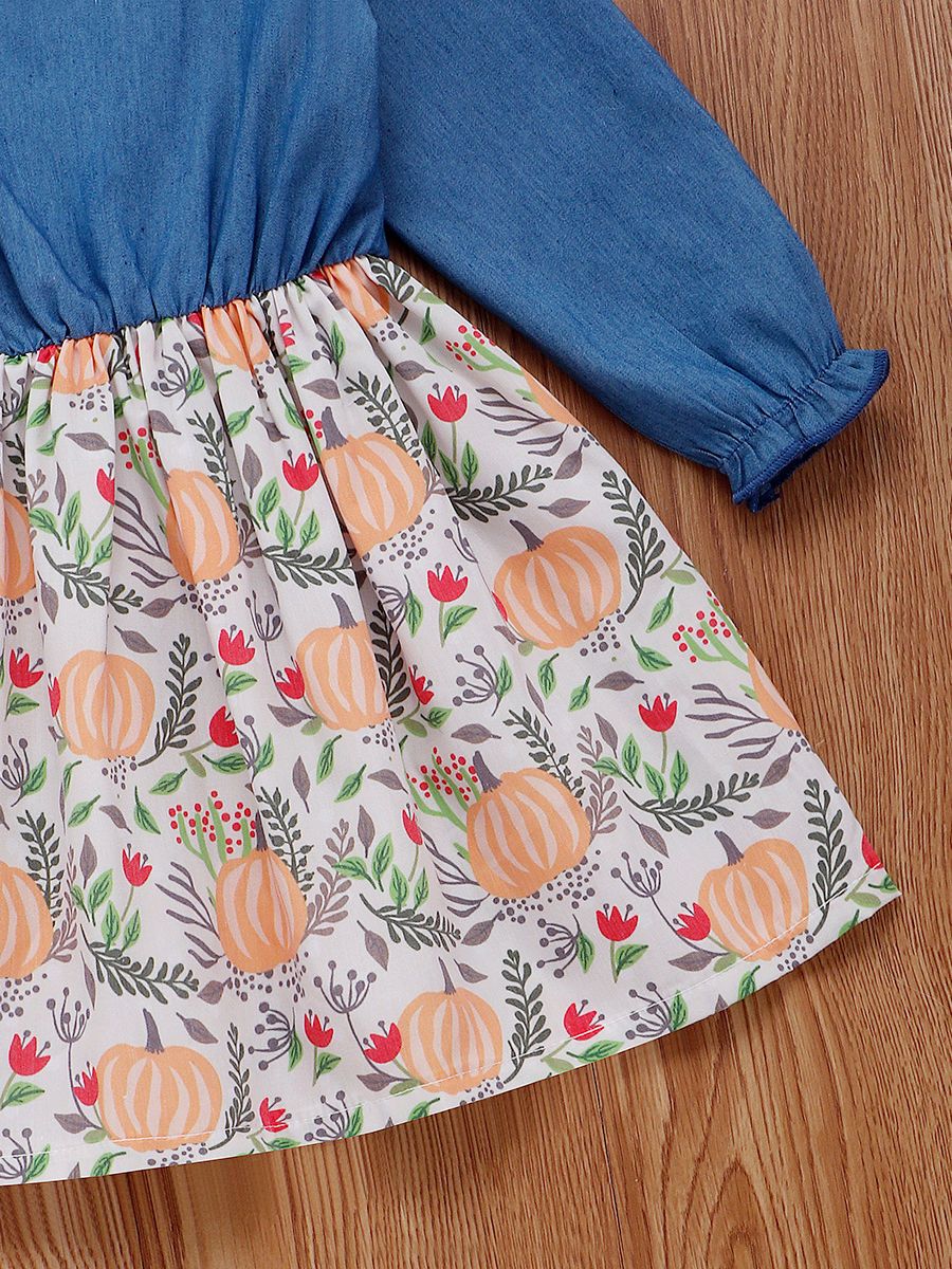 Thanksgiving Day Pumpkin Patchwork Frilled Bow Dress - dianjiang-