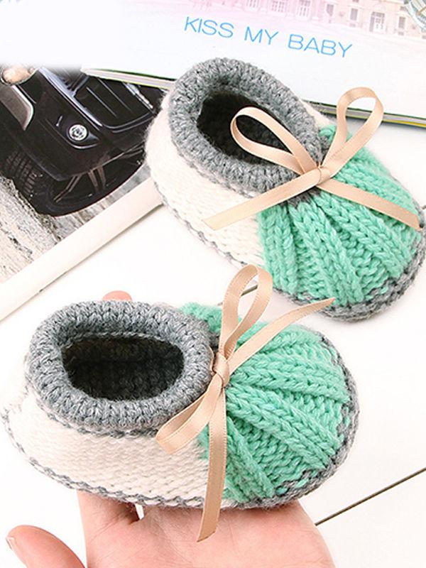 Bowknot Lacing Knitted Shoes Thermal Prewalker Baby Boat Socks - dianjiang-