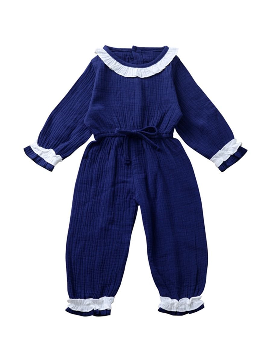 Autumn Multi-colored Ruffled Tie-waist Muslin Baby Girls Jumpsuit - dianjiang-