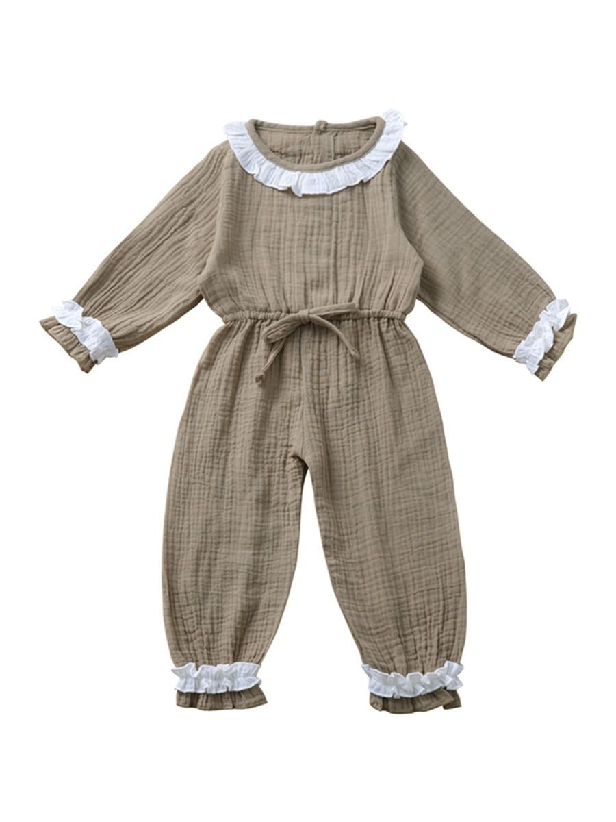 Autumn Multi-colored Ruffled Tie-waist Muslin Baby Girls Jumpsuit - dianjiang-