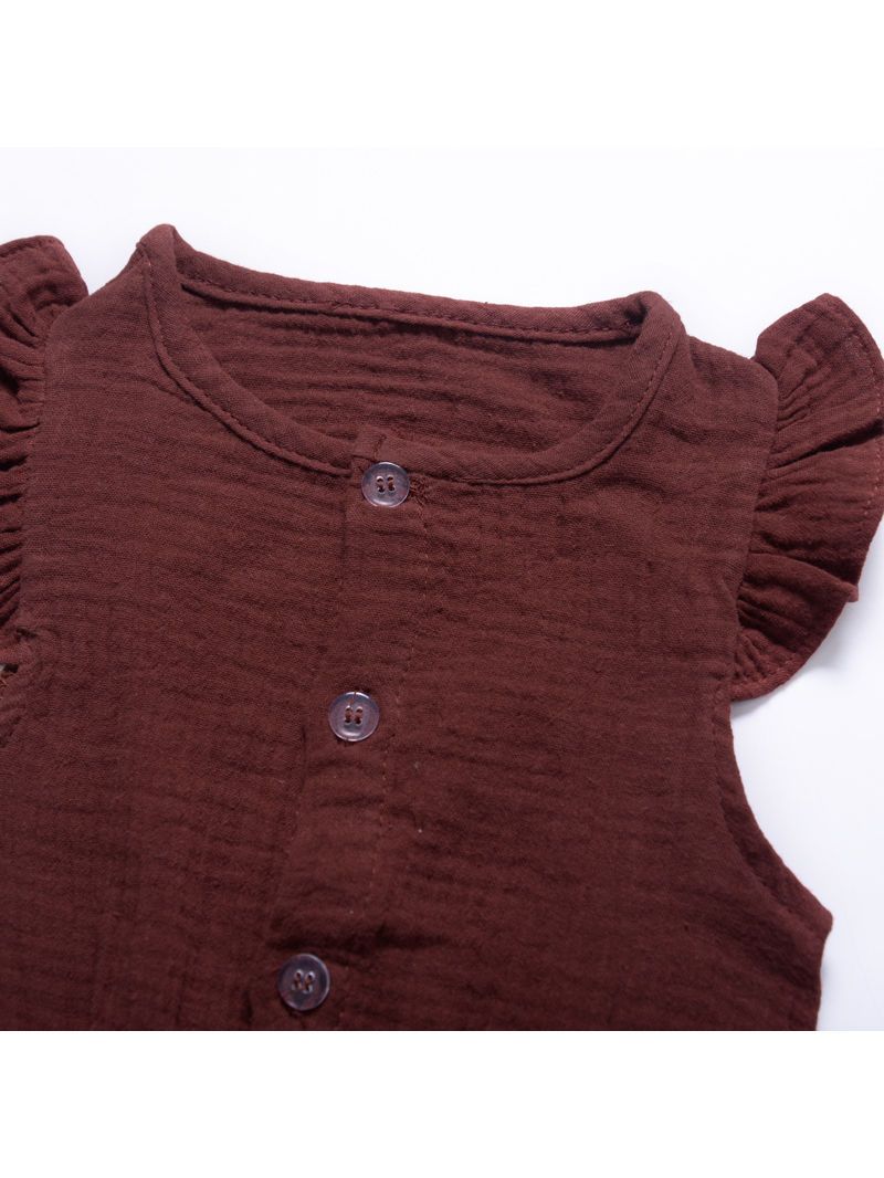 Tie Waist Flutter Sleeve Crinkle Gauze Shortalls Jumpsuit - dianjiang-