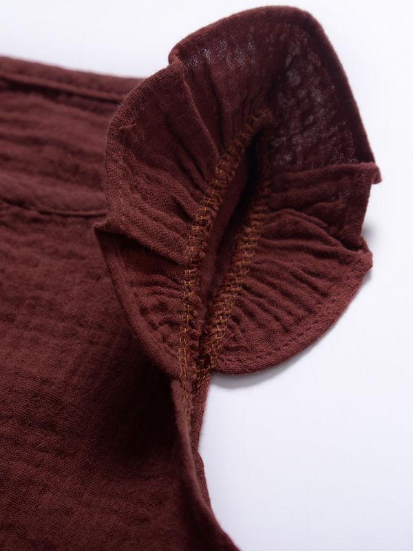 Tie Waist Flutter Sleeve Crinkle Gauze Shortalls Jumpsuit - dianjiang-