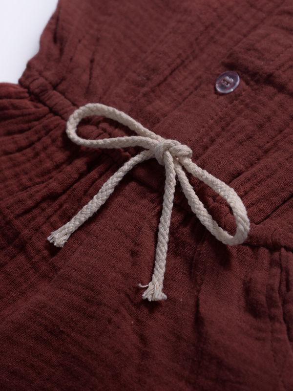 Tie Waist Flutter Sleeve Crinkle Gauze Shortalls Jumpsuit - dianjiang-