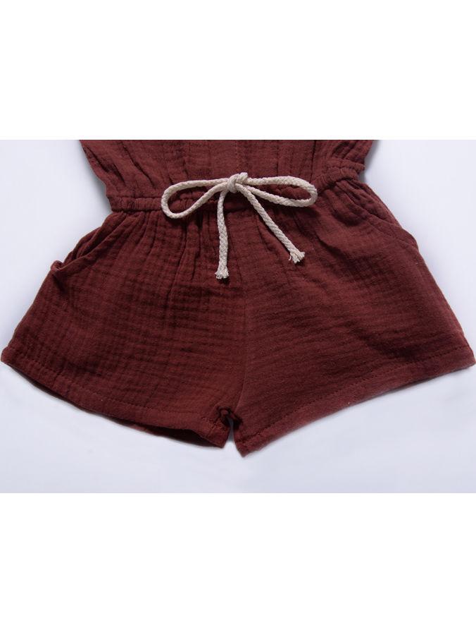 Tie Waist Flutter Sleeve Crinkle Gauze Shortalls Jumpsuit - dianjiang-