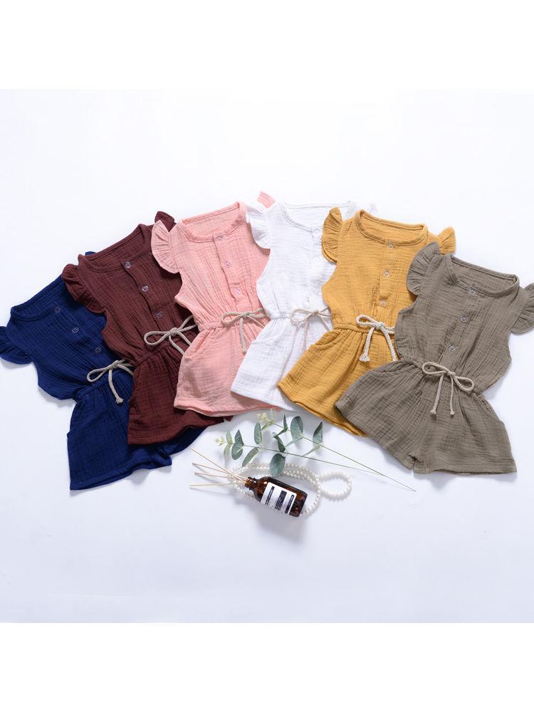 Tie Waist Flutter Sleeve Crinkle Gauze Shortalls Jumpsuit - dianjiang-