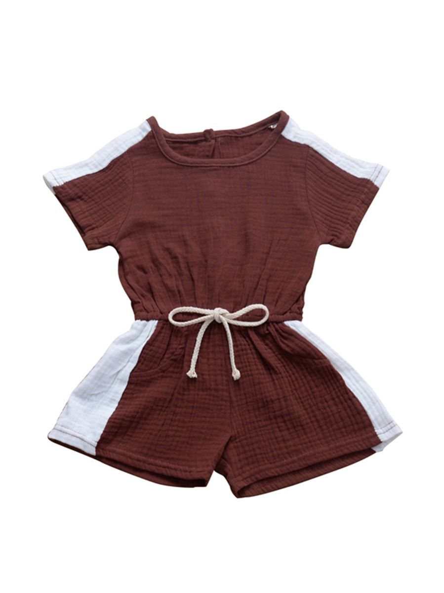 Tie Waist Muslin Jumpsuit Side White Striped - dianjiang-