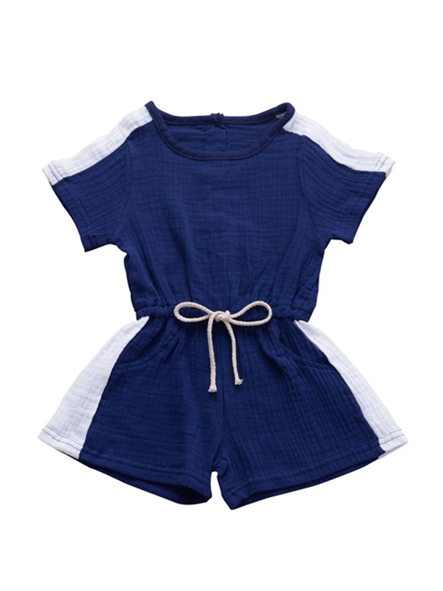 Tie Waist Muslin Jumpsuit Side White Striped - dianjiang-