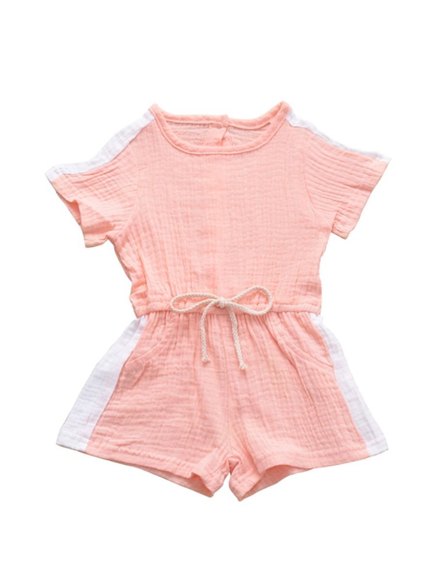 Tie Waist Muslin Jumpsuit Side White Striped - dianjiang-