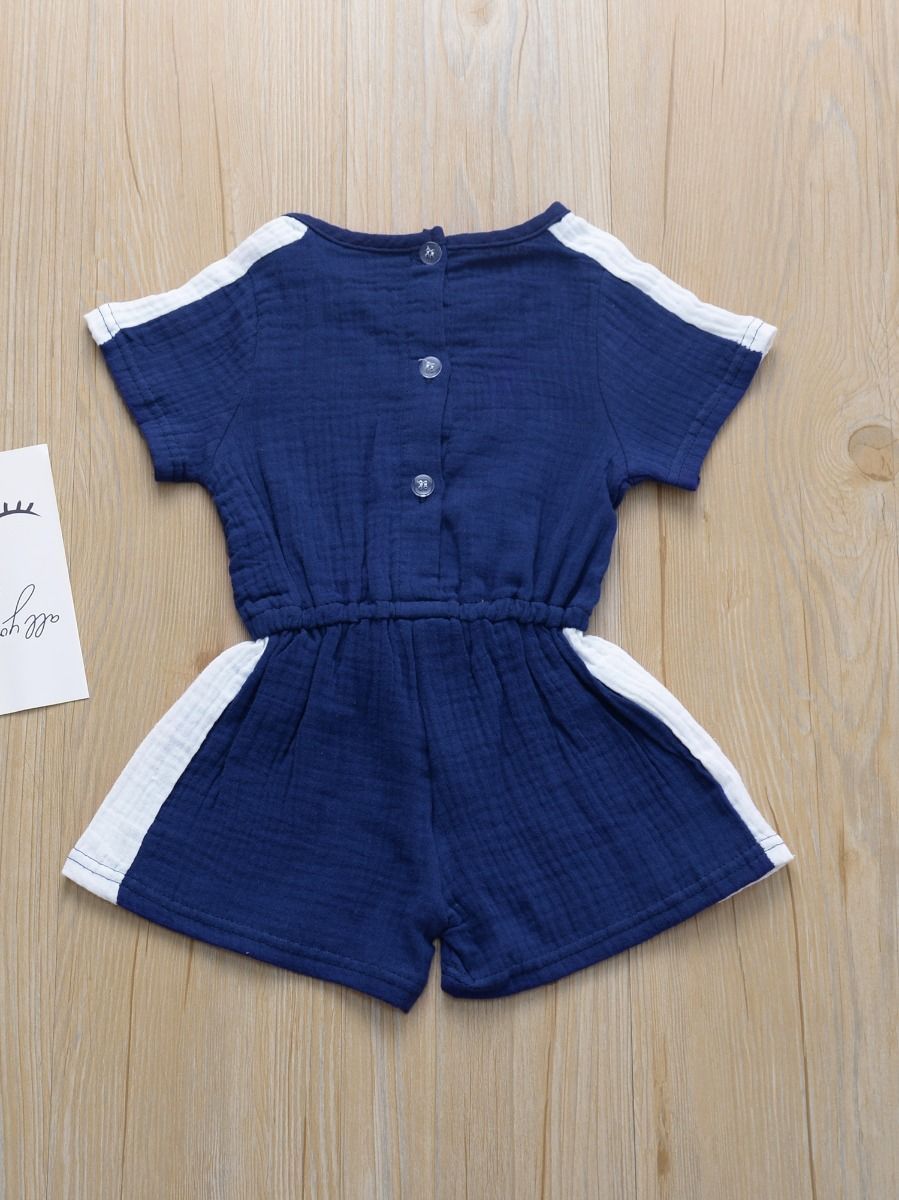 Tie Waist Muslin Jumpsuit Side White Striped - dianjiang-