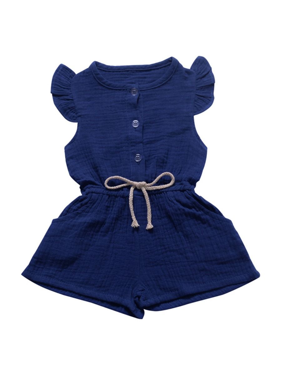 Tie Waist Flutter Sleeve Crinkle Gauze Shortalls Jumpsuit - dianjiang-