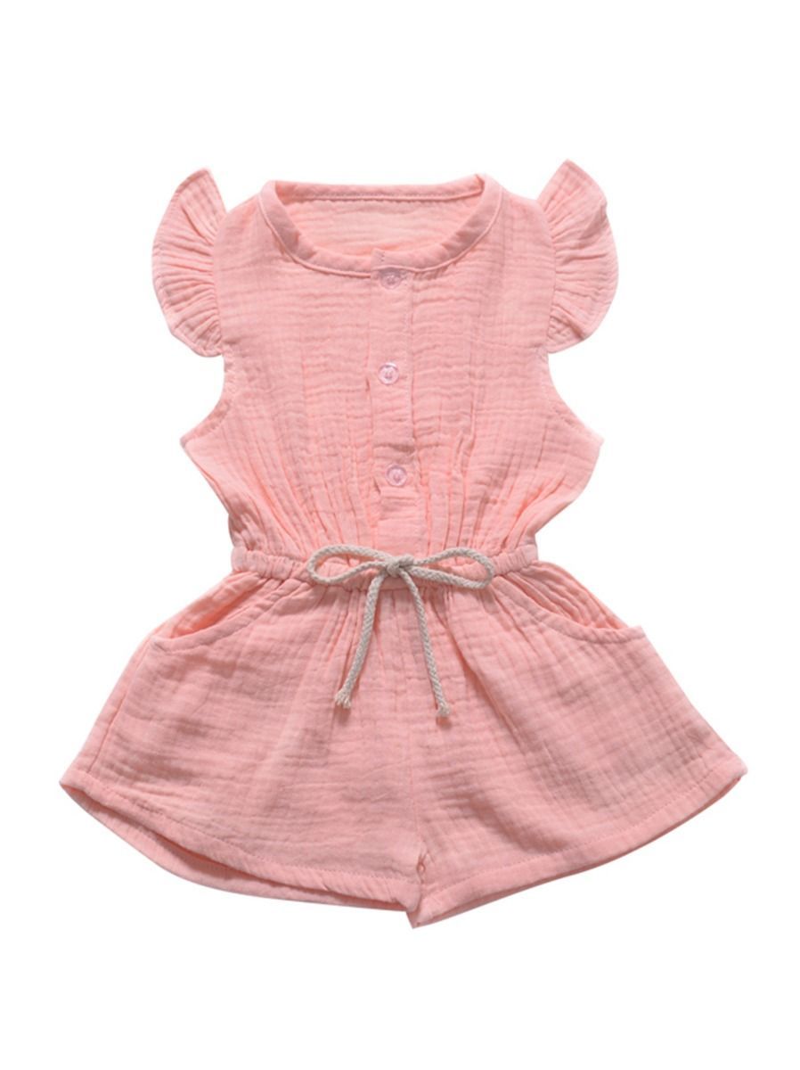 Tie Waist Flutter Sleeve Crinkle Gauze Shortalls Jumpsuit - dianjiang-