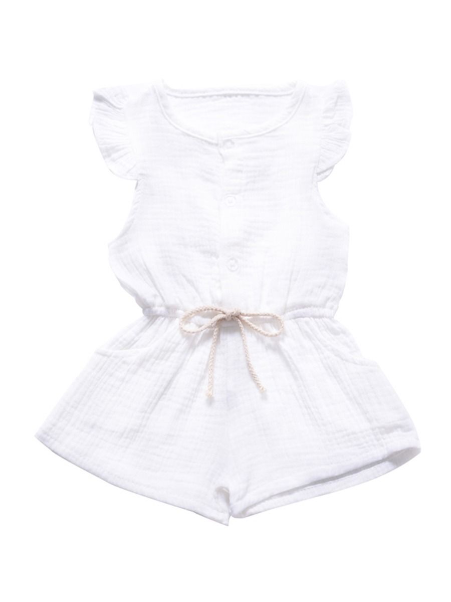 Tie Waist Flutter Sleeve Crinkle Gauze Shortalls Jumpsuit - dianjiang-