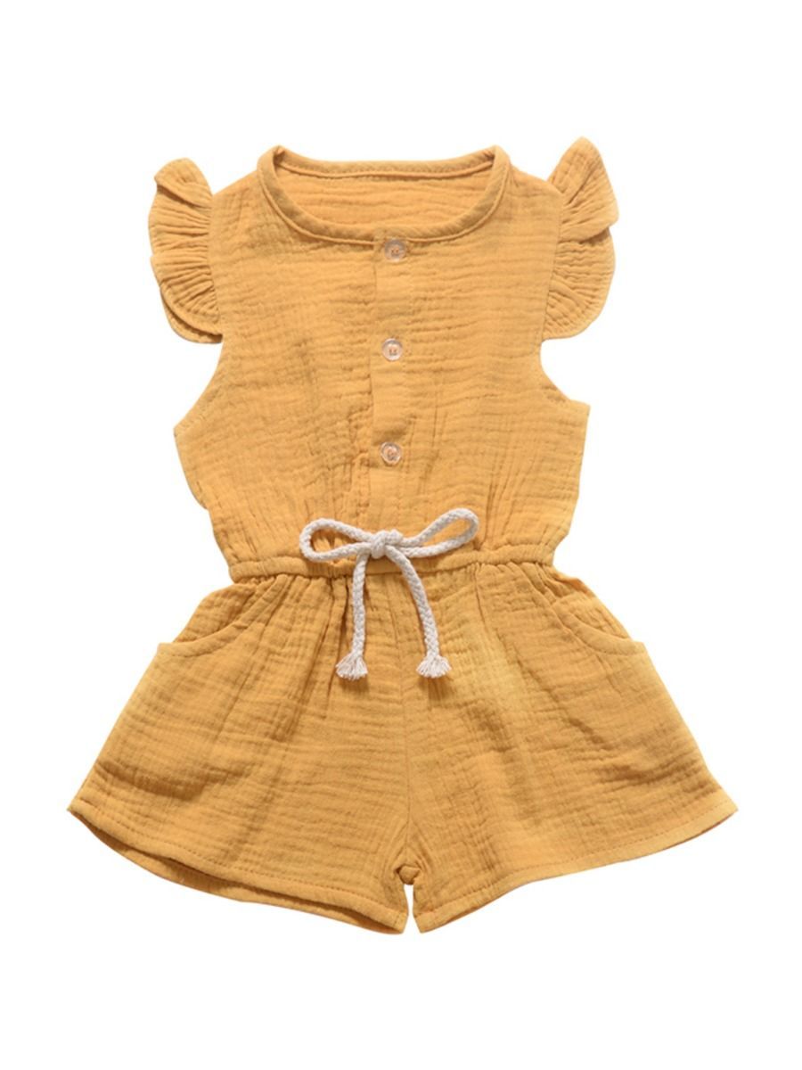 Tie Waist Flutter Sleeve Crinkle Gauze Shortalls Jumpsuit - dianjiang-