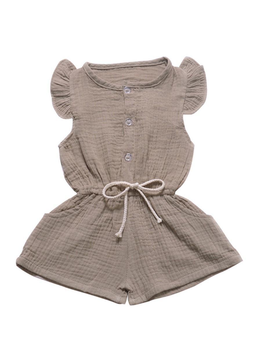 Tie Waist Flutter Sleeve Crinkle Gauze Shortalls Jumpsuit - dianjiang-