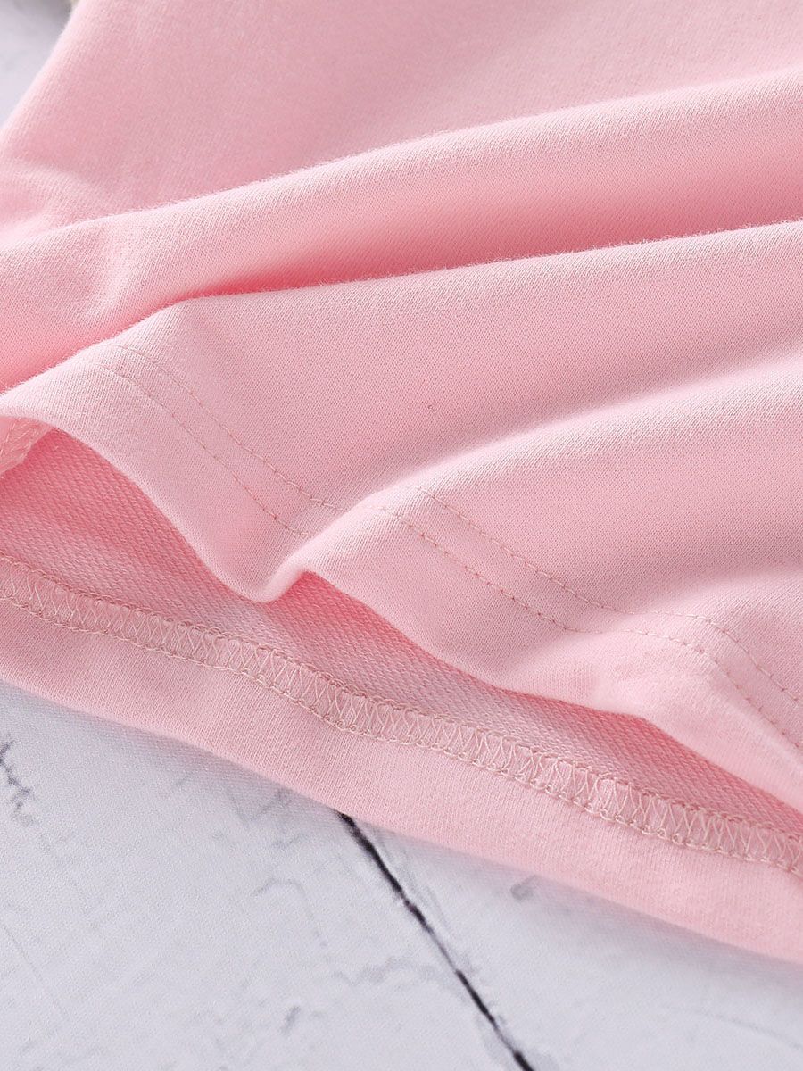 Toddler Big Girl 2-piece Outfit Bow Pink T-shirt+Black & White Striped Pants - dianjiang-