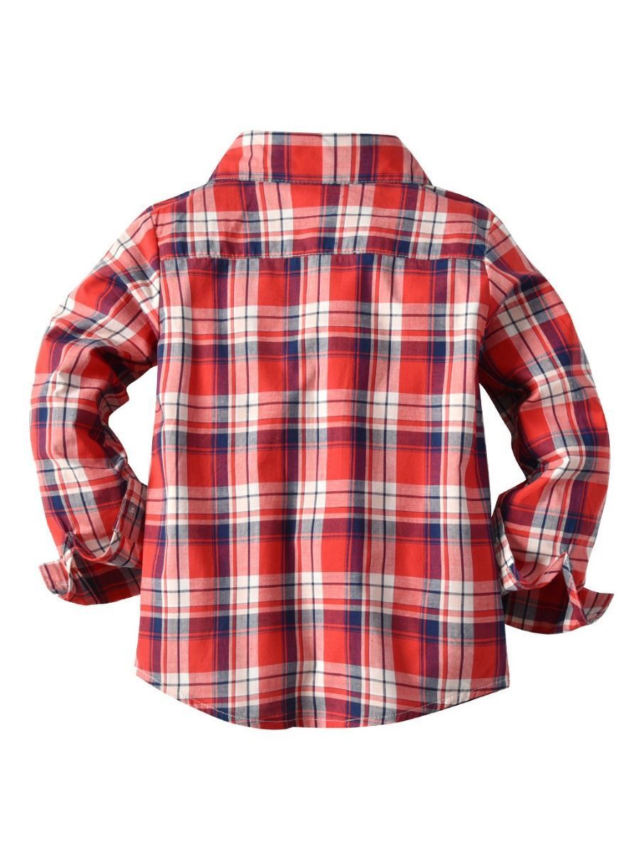 Spring 3-Piece Toddler Boy Gingham Shirt with Tie and Jeans - dianjiang-