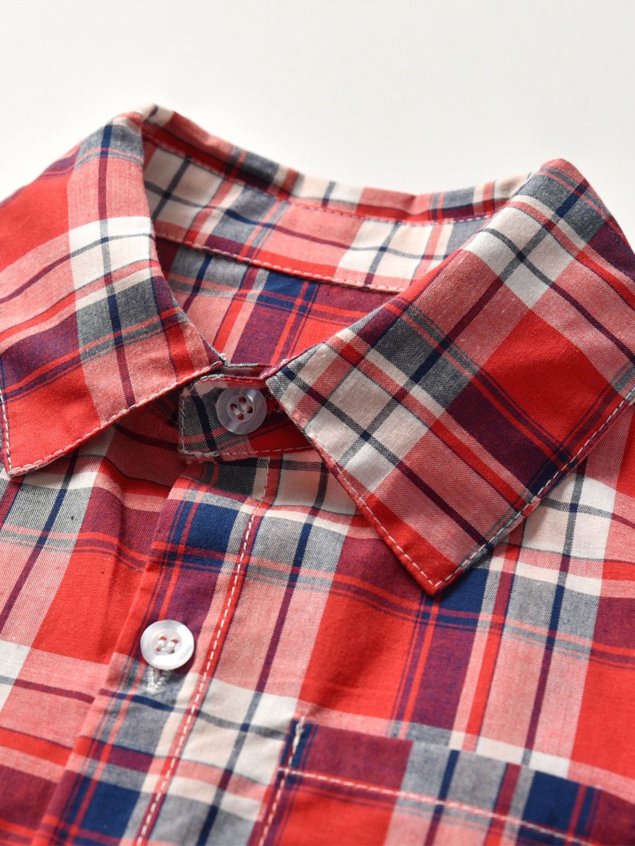 Spring 3-Piece Toddler Boy Gingham Shirt with Tie and Jeans - dianjiang-