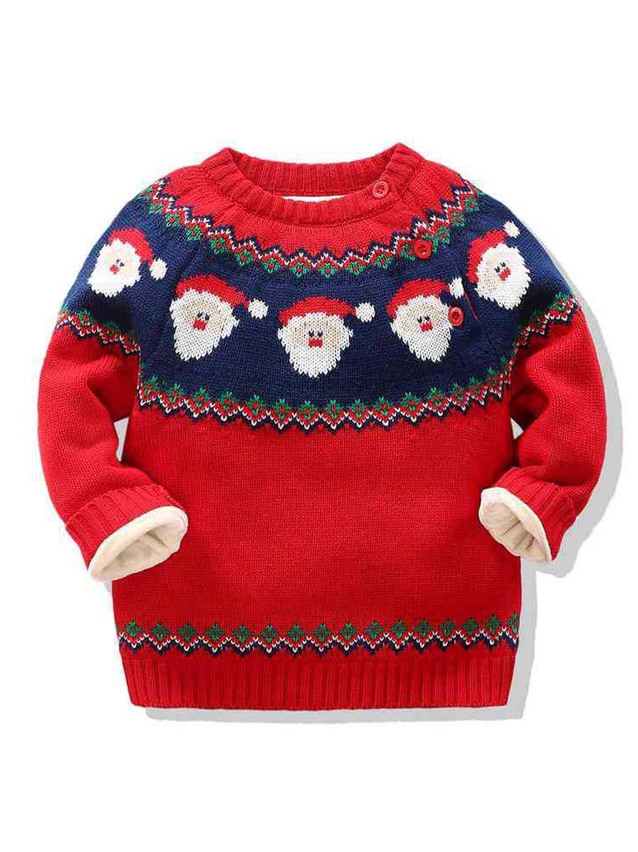 Toddler Boys Girls XMAS Reindeer/ Santa Fleece-lined Sweater - dianjiang-