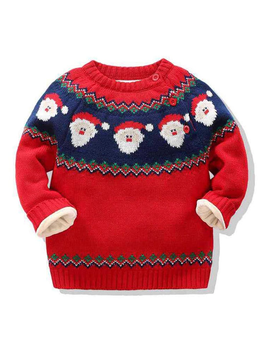 Toddler Boys Girls XMAS Reindeer/ Santa Fleece-lined Sweater - dianjiang-