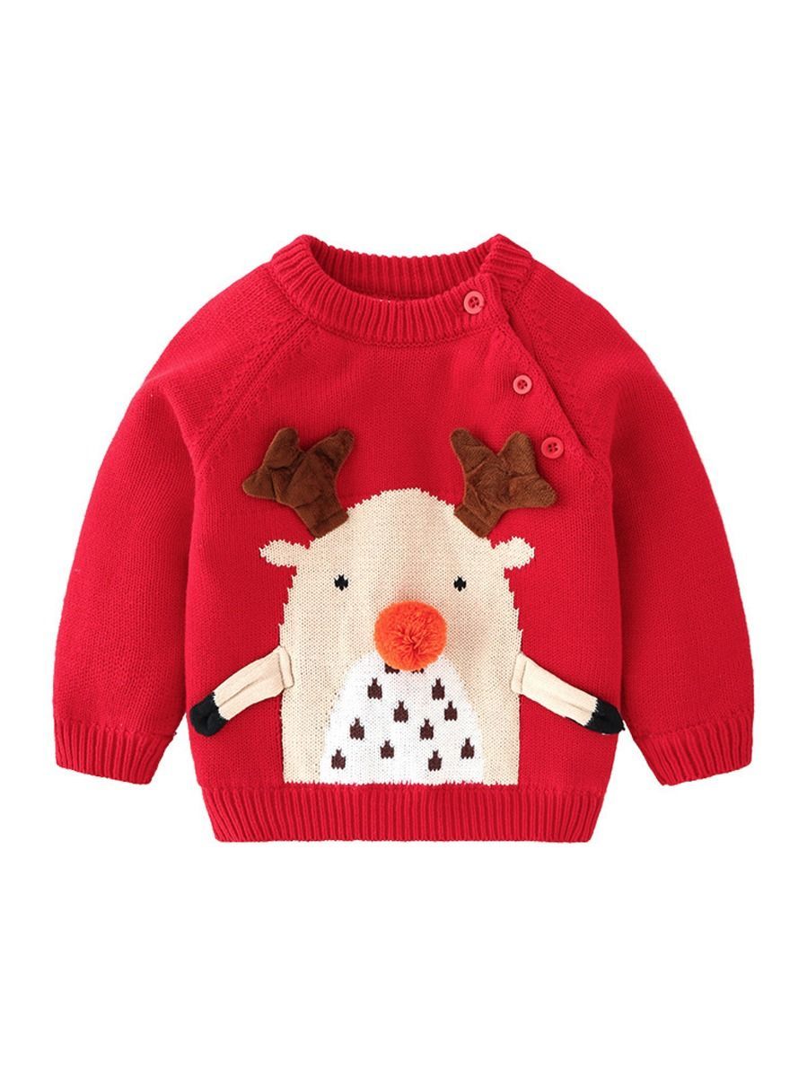 Toddler Boys Girls XMAS Reindeer/ Santa Fleece-lined Sweater - dianjiang-