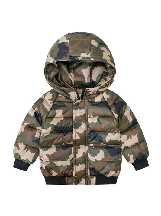 Fall Toddler Baby Boys Padded Camo Hooded Jacket - dianjiang-